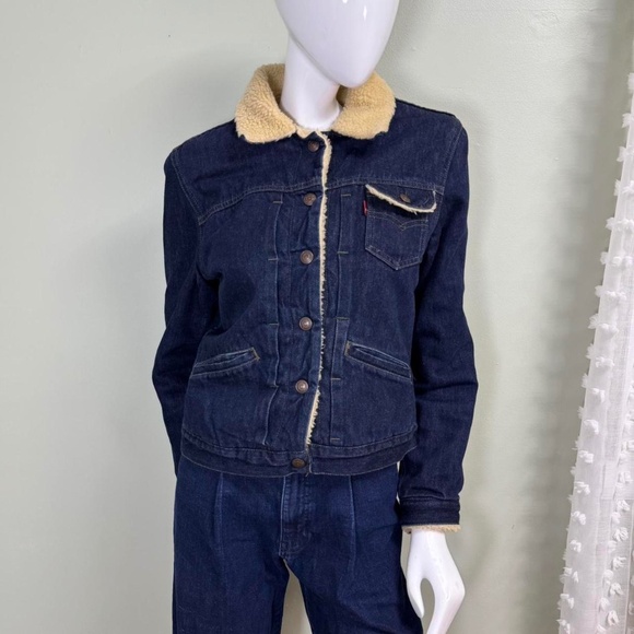 Vintage Late 90s / Y2K Levi’s Red Tab Faux Sherpa Denim Jacket - Picture 1 of 7